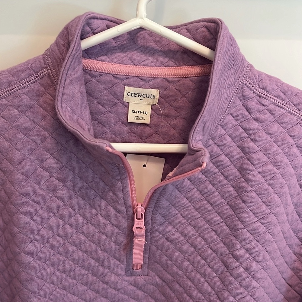 NWT Crewcuts J.Crew Girls Purple Pink Quilted Sweatshirt Jacket Quarter Zip